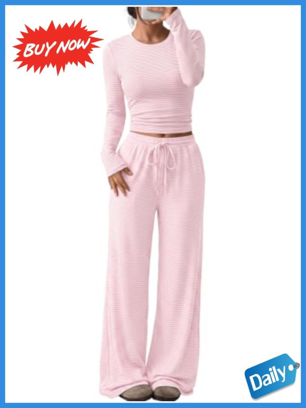 Women's 2 Piece Lounge Set with Long Sleeve Top and Wide Leg Pants